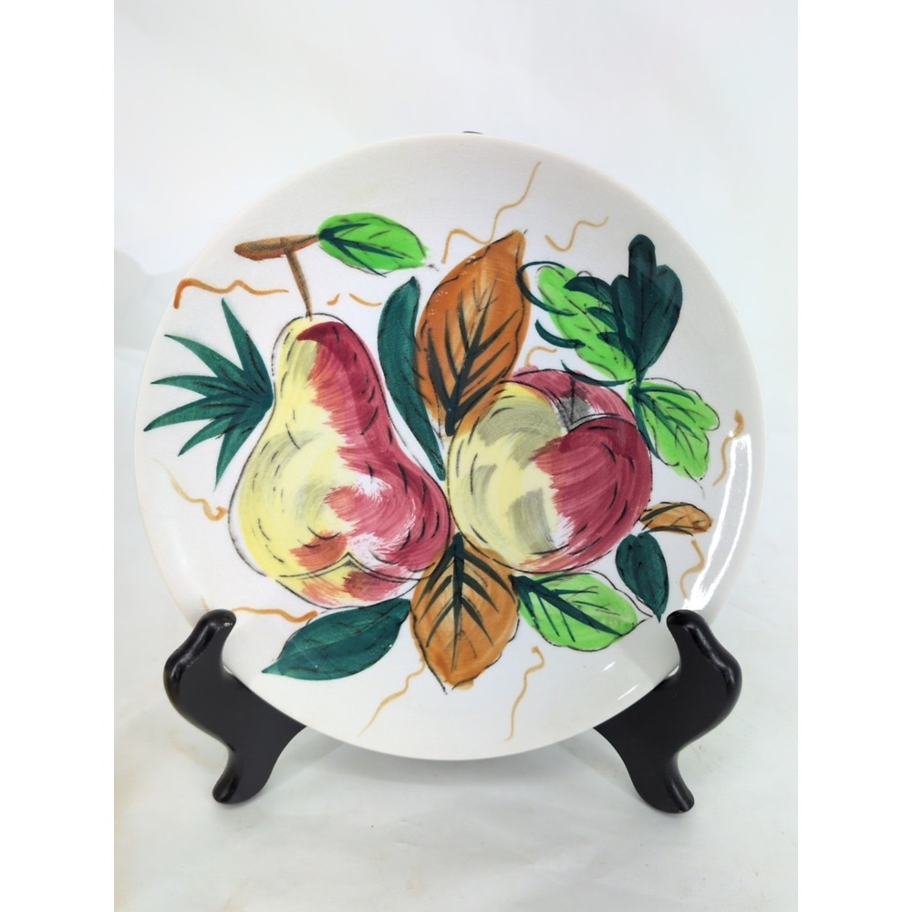 Vtg Italian Dish 7.5" Ceramic Hand Painted Pottery Apple Pear